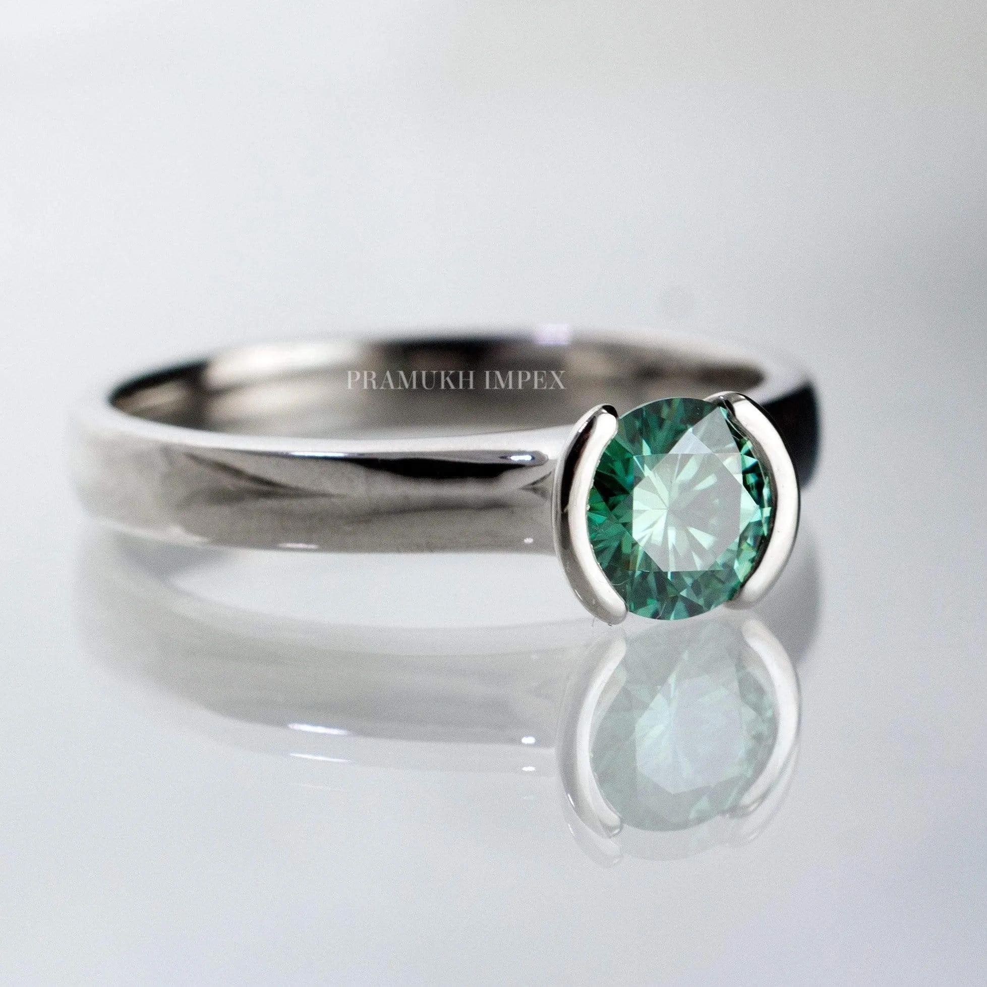 5.5mm Green moissanite engagement ring half Bazel white Gold promise unique diamond wedding ring for women cluster anniversary gift on Etsy