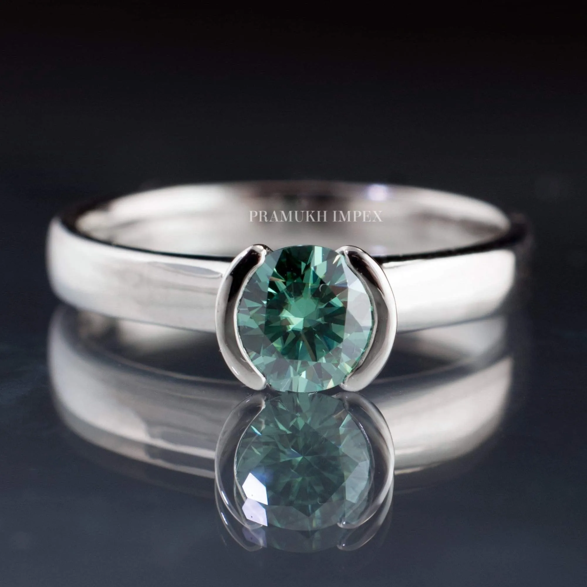 5.5mm Green moissanite engagement ring half Bazel white Gold promise unique diamond wedding ring for women cluster anniversary gift on Etsy