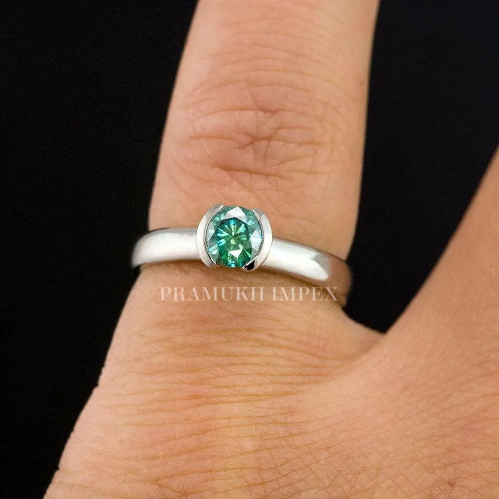 5.5mm Green moissanite engagement ring half Bazel white Gold promise unique diamond wedding ring for women cluster anniversary gift on Etsy