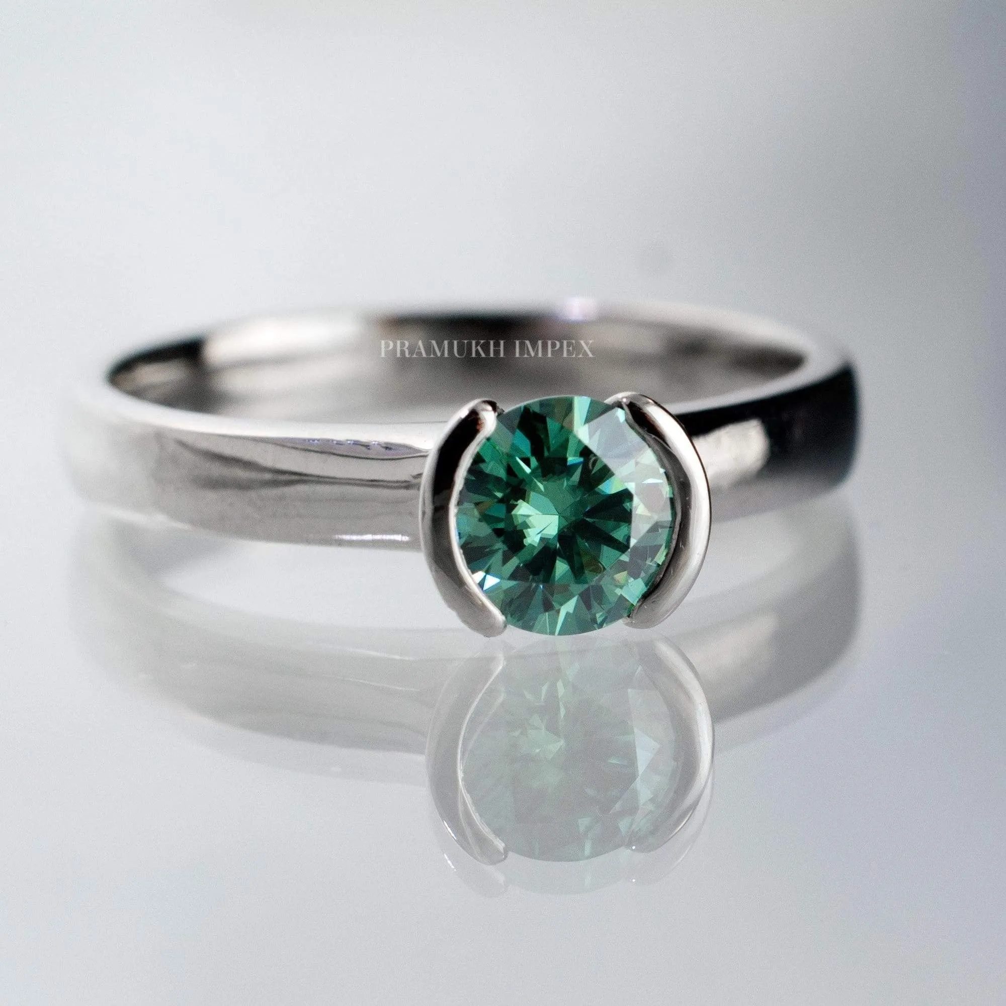 5.5mm Green moissanite engagement ring half Bazel white Gold promise unique diamond wedding ring for women cluster anniversary gift on Etsy