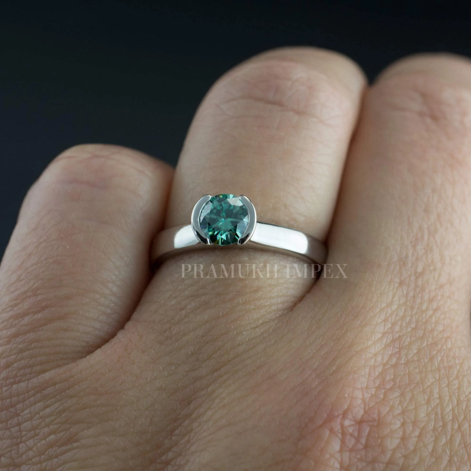 5.5mm Green moissanite engagement ring half Bazel white Gold promise unique diamond wedding ring for women cluster anniversary gift on Etsy