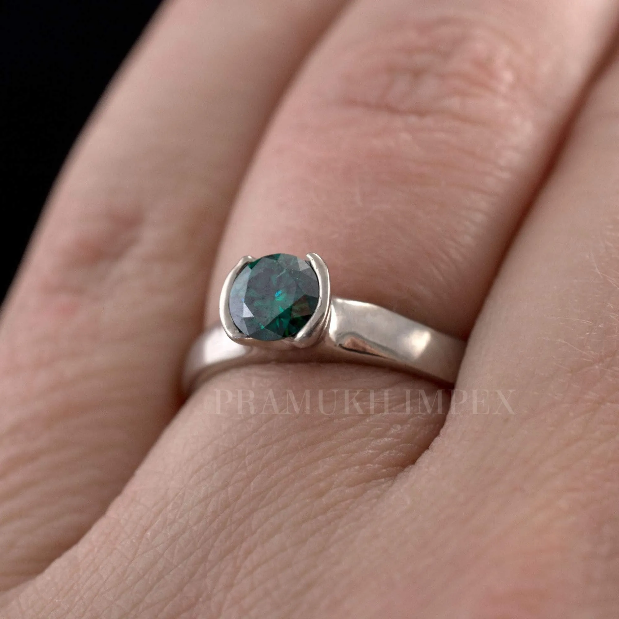 5.5mm Green moissanite engagement ring half Bazel white Gold promise unique diamond wedding ring for women cluster anniversary gift on Etsy