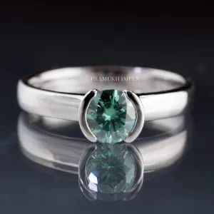 5.5mm Green moissanite engagement ring half Bazel white Gold promise unique diamond wedding ring for women cluster anniversary gift on Etsy