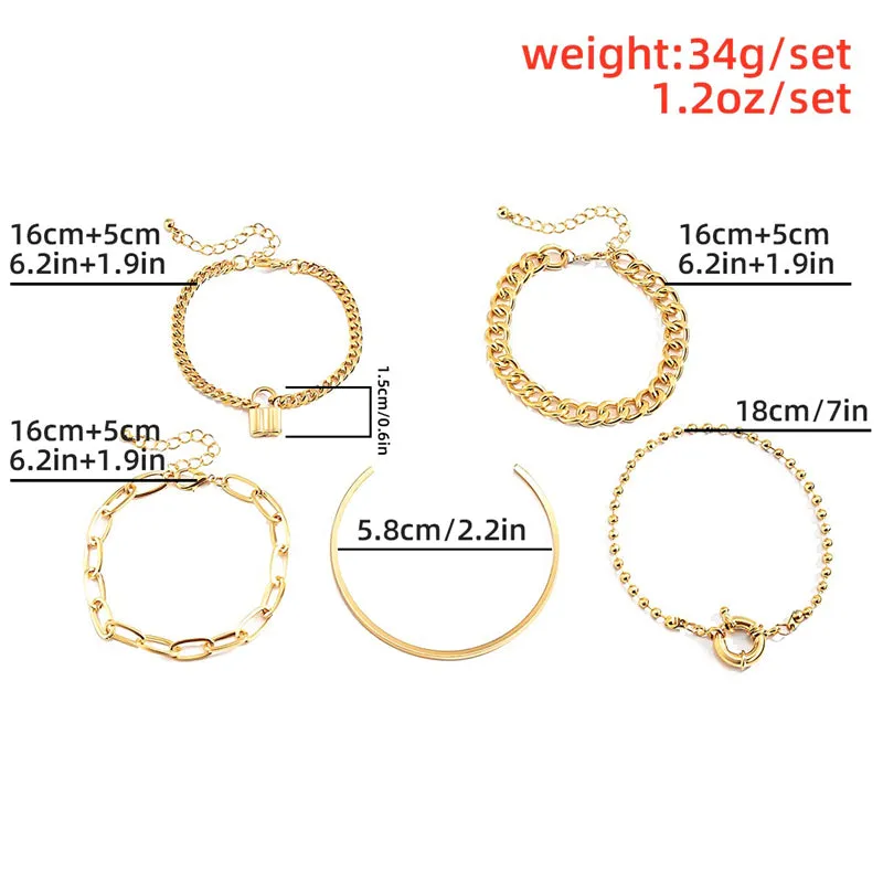 5Pcs/Set Female Gothic Metal Chain Lock Bracelets