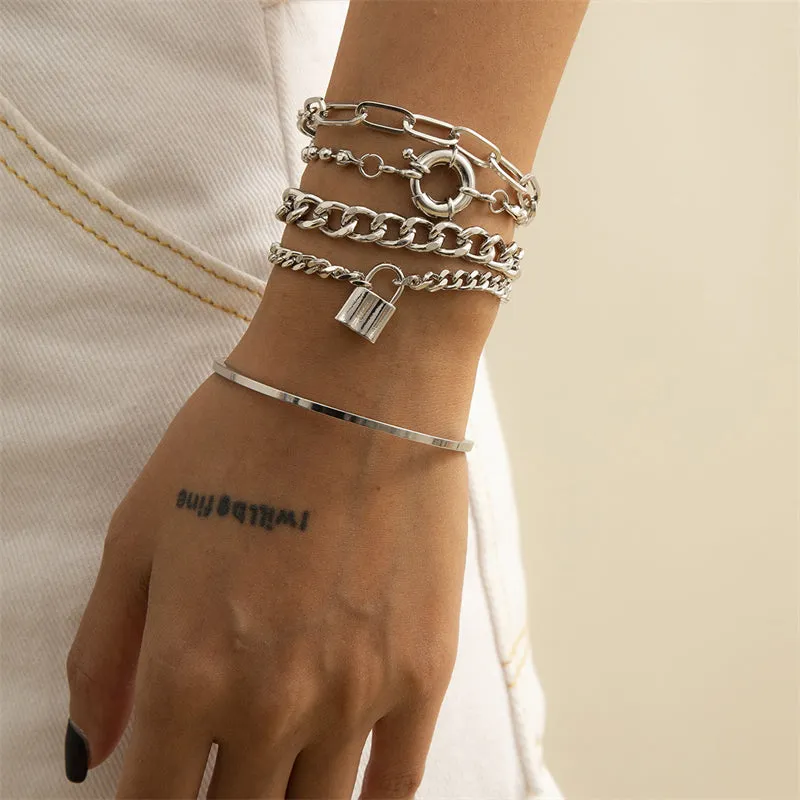 5Pcs/Set Female Gothic Metal Chain Lock Bracelets