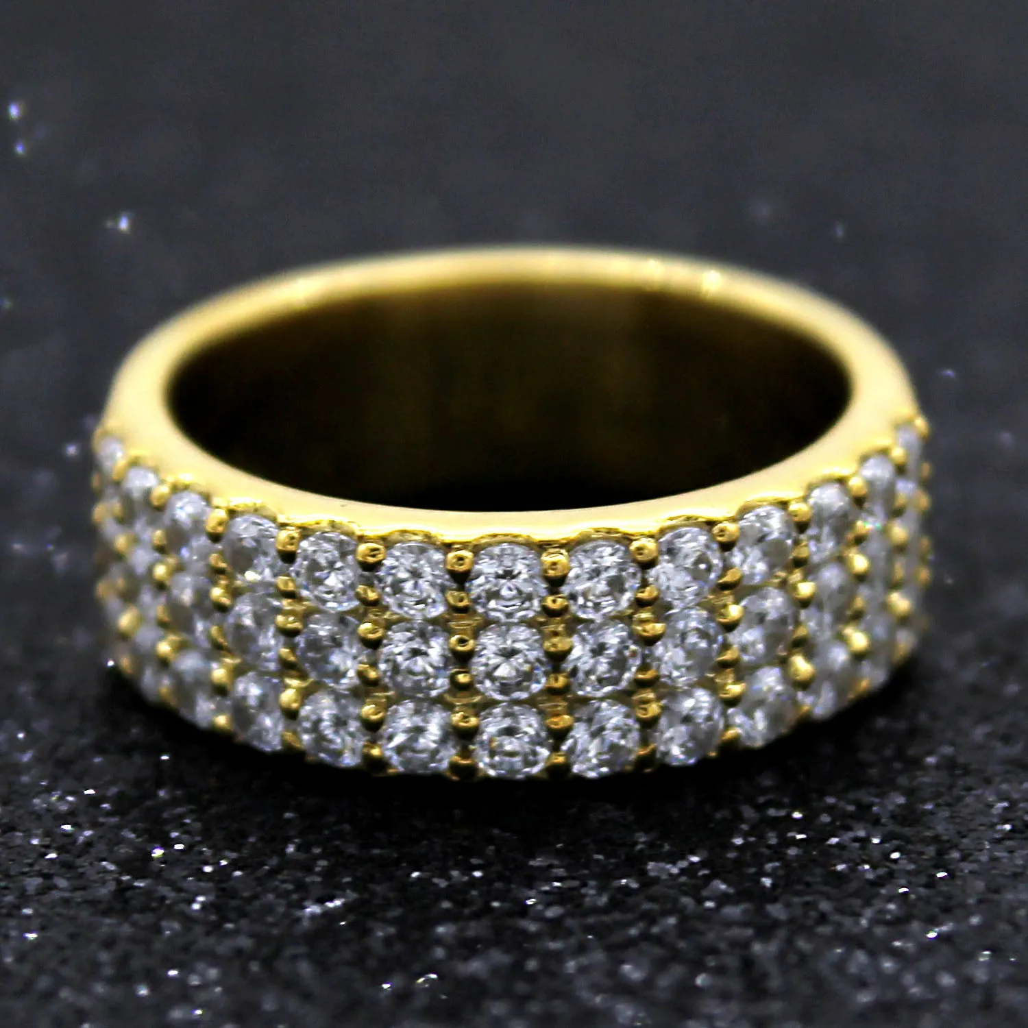 6 MM Simulated Diamond Wedding Band 14kt Yellow Gold