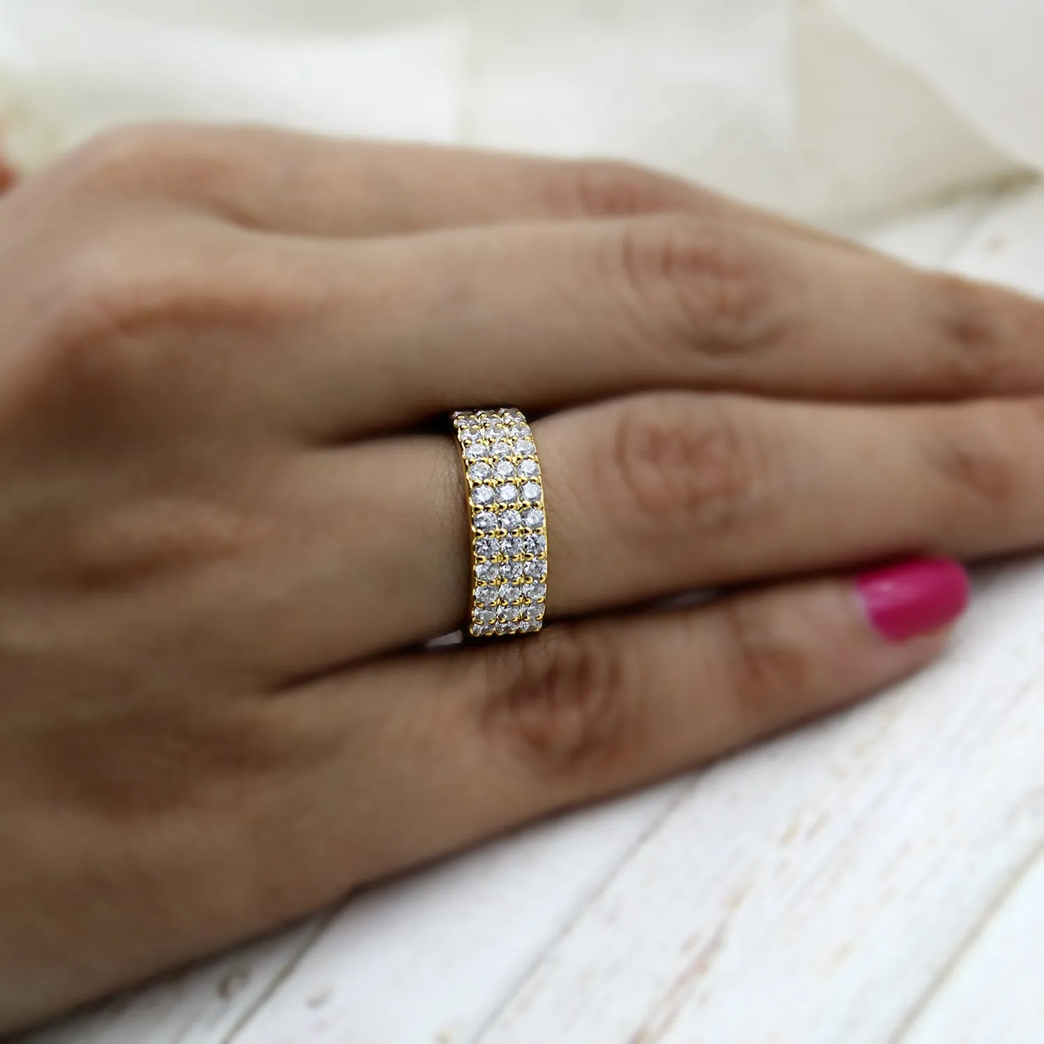 6 MM Simulated Diamond Wedding Band 14kt Yellow Gold