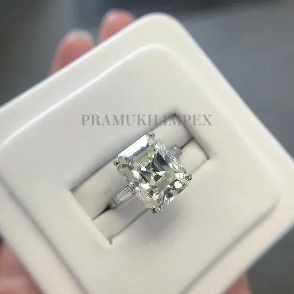 6.30ct Vintage Emerald Cut Diamond Ring, 14k white gold ring, Engagement Ring, Prongs Solid Wedding Ring, Perfect Anniversary Gift