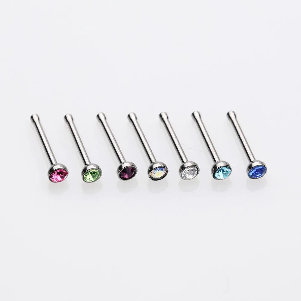 7 Pcs of Assorted Color Gemstone Steel Nose Stud Ring Package