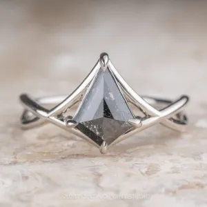 .90 Carat Black Speckled Diamond Engagement Ring, Woven Split Shank Jane Setting, Platinum