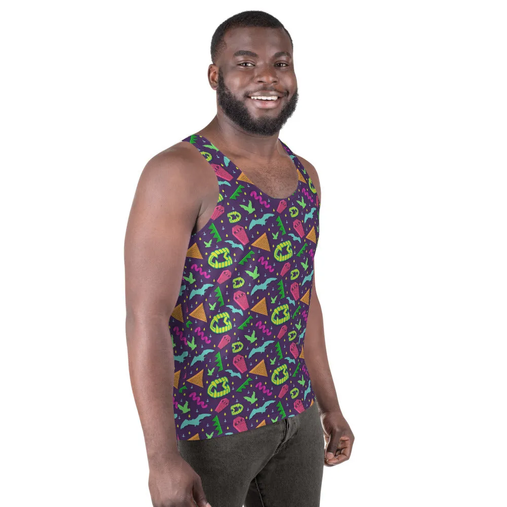 90s Style Vampire Fang Purple Pattern Unisex Tank Top / All Over Print