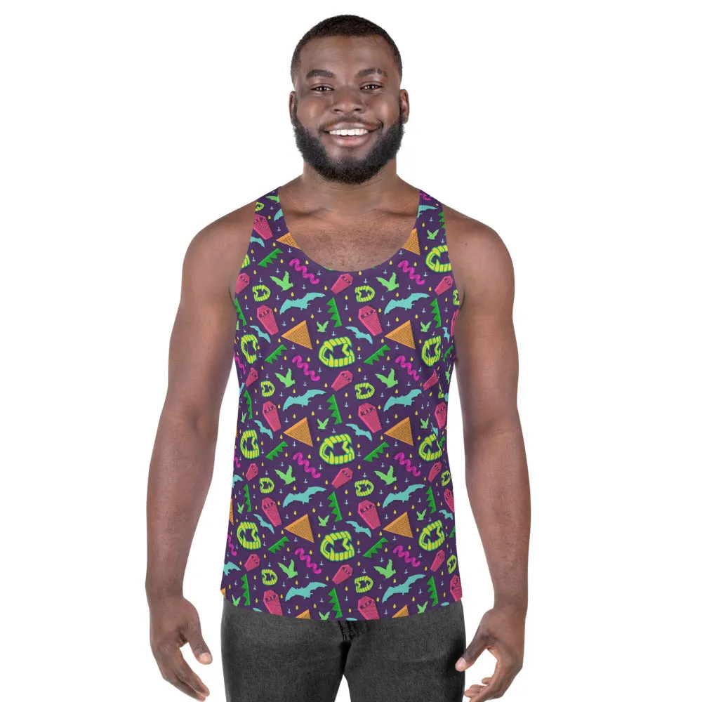90s Style Vampire Fang Purple Pattern Unisex Tank Top / All Over Print