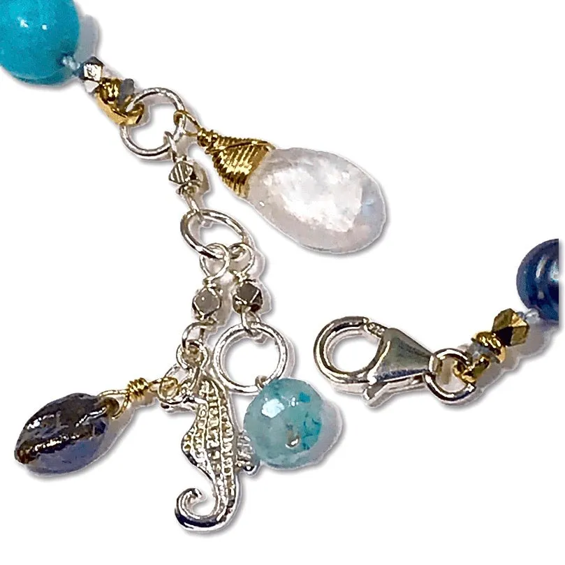 Abalone Silk Knotted Bracelet, Moonstone, Aquamarine, Pearl