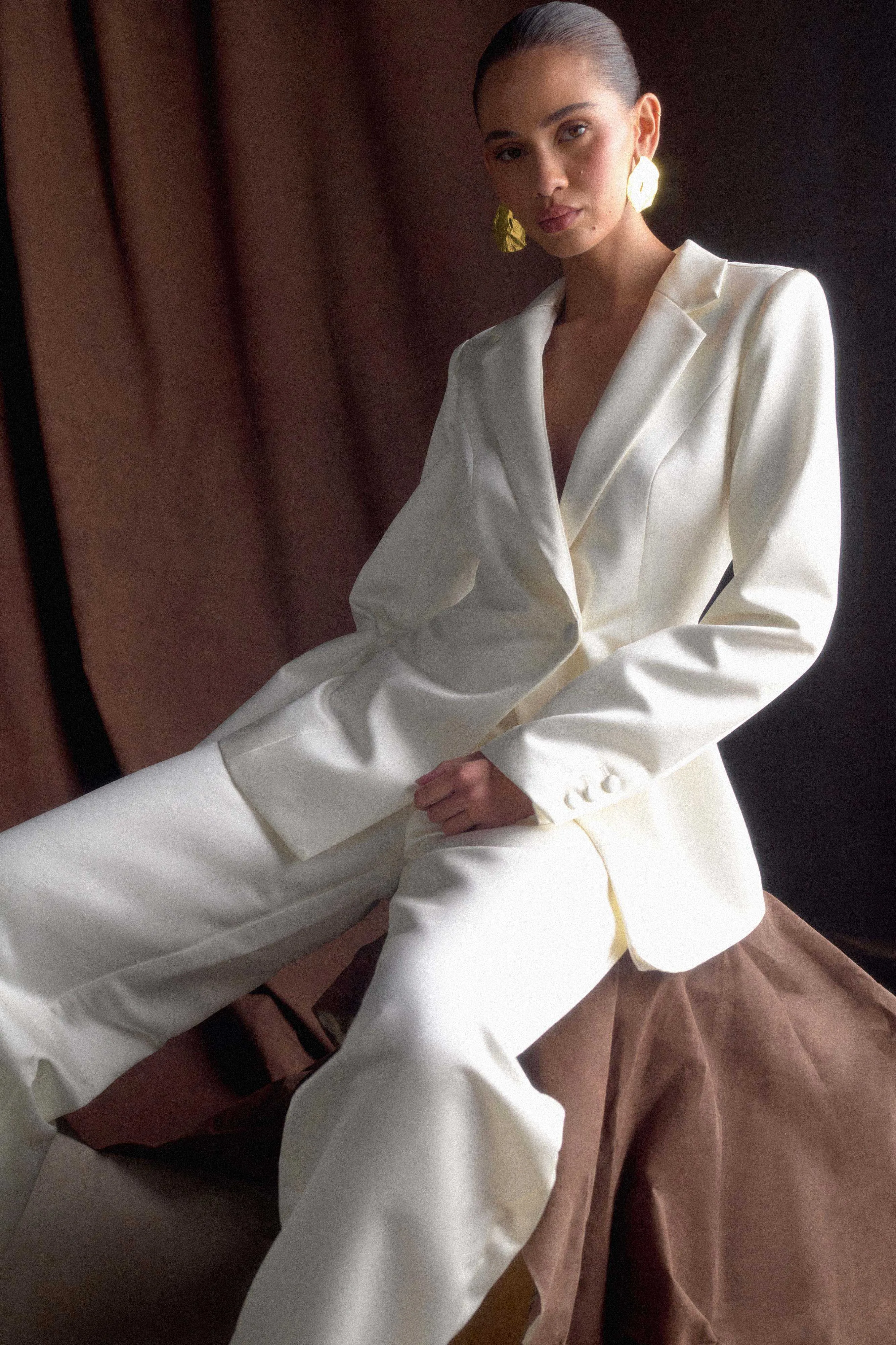 Ada Tailored Satin Blazer - Ivory