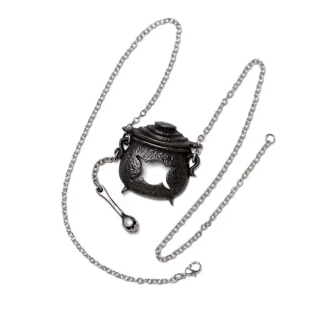 Alchemy Gothic P945 Witches Cauldron Necklace Pendant Black Triple Moon Skull La