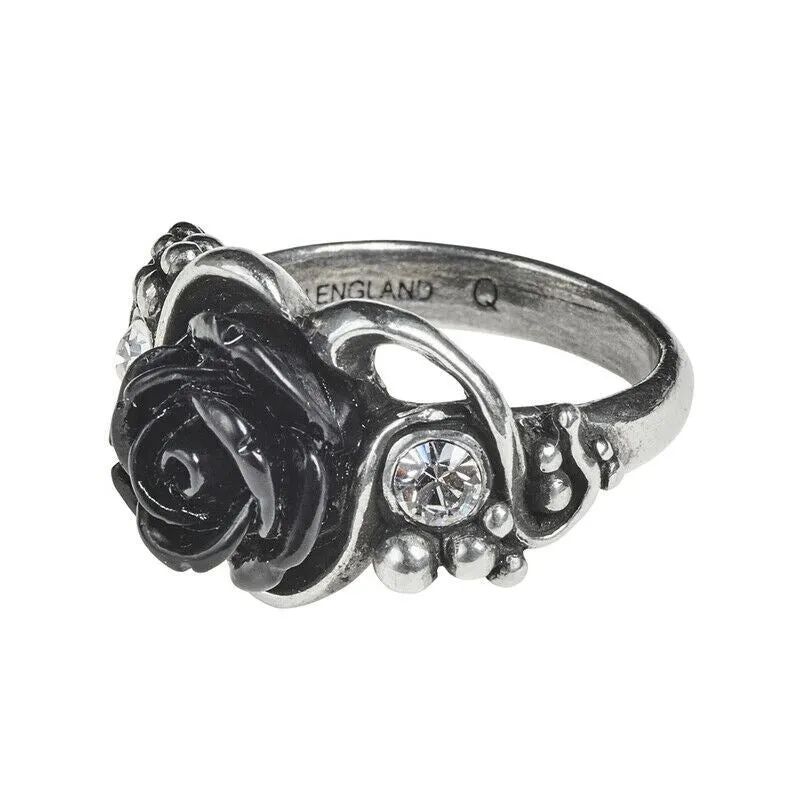 Alchemy Gothic R223 Bacchanal Rose Ring Crystal Black Rose England