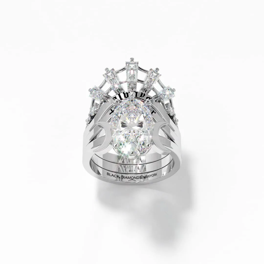 Always and Forever Promise Rings - Oval Cut Diamond Gothic Bridal Set in 14K Rose Gold