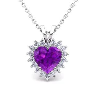 Amethyst & Natural Earth Mined Diamonds Women Gemstone Pendant Necklace 8.75 Carats WG 14K