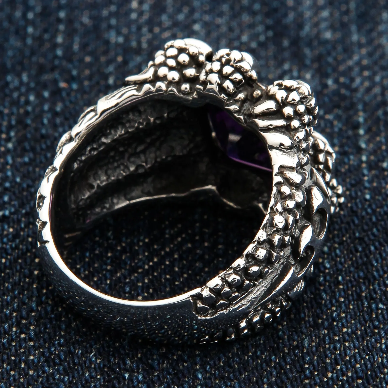 Amethyst Blade Eagle Claw 925 Sterling Silver Gothic Ring