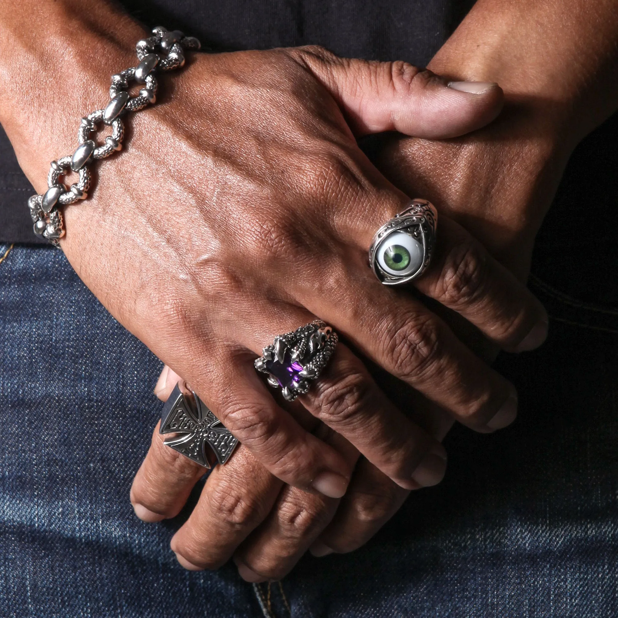 Amethyst Blade Eagle Claw 925 Sterling Silver Gothic Ring