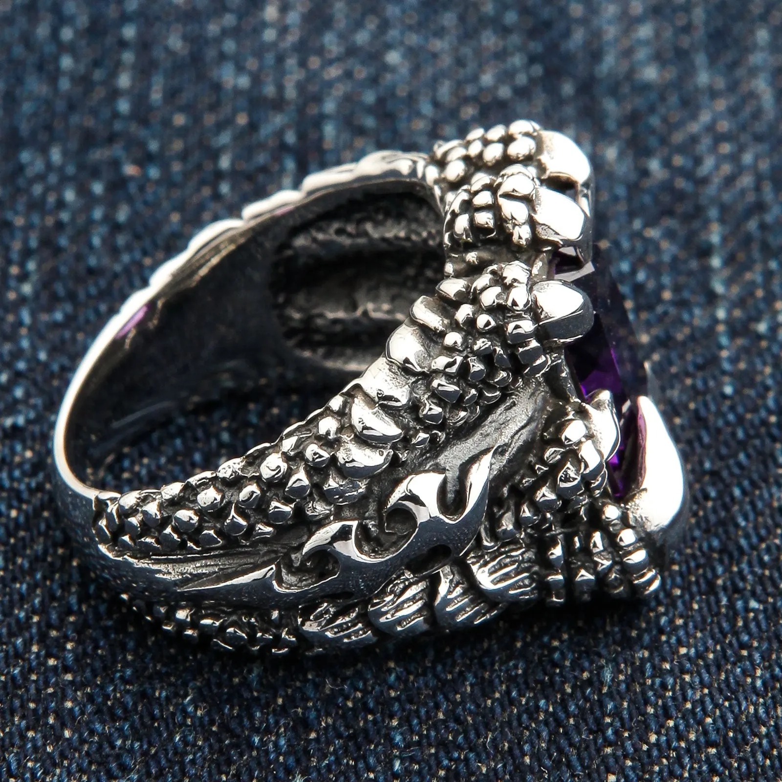 Amethyst Blade Eagle Claw 925 Sterling Silver Gothic Ring