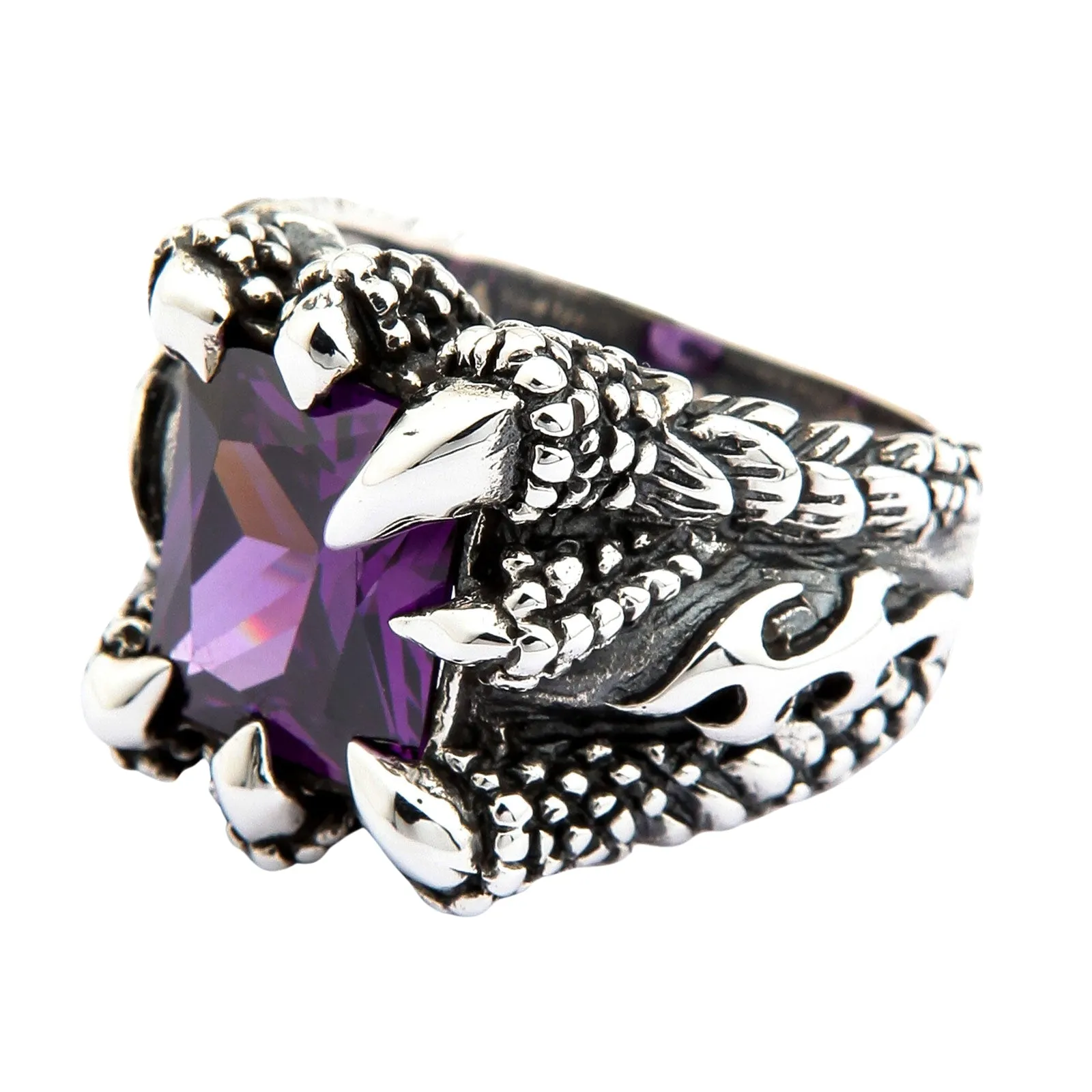 Amethyst Blade Eagle Claw 925 Sterling Silver Gothic Ring