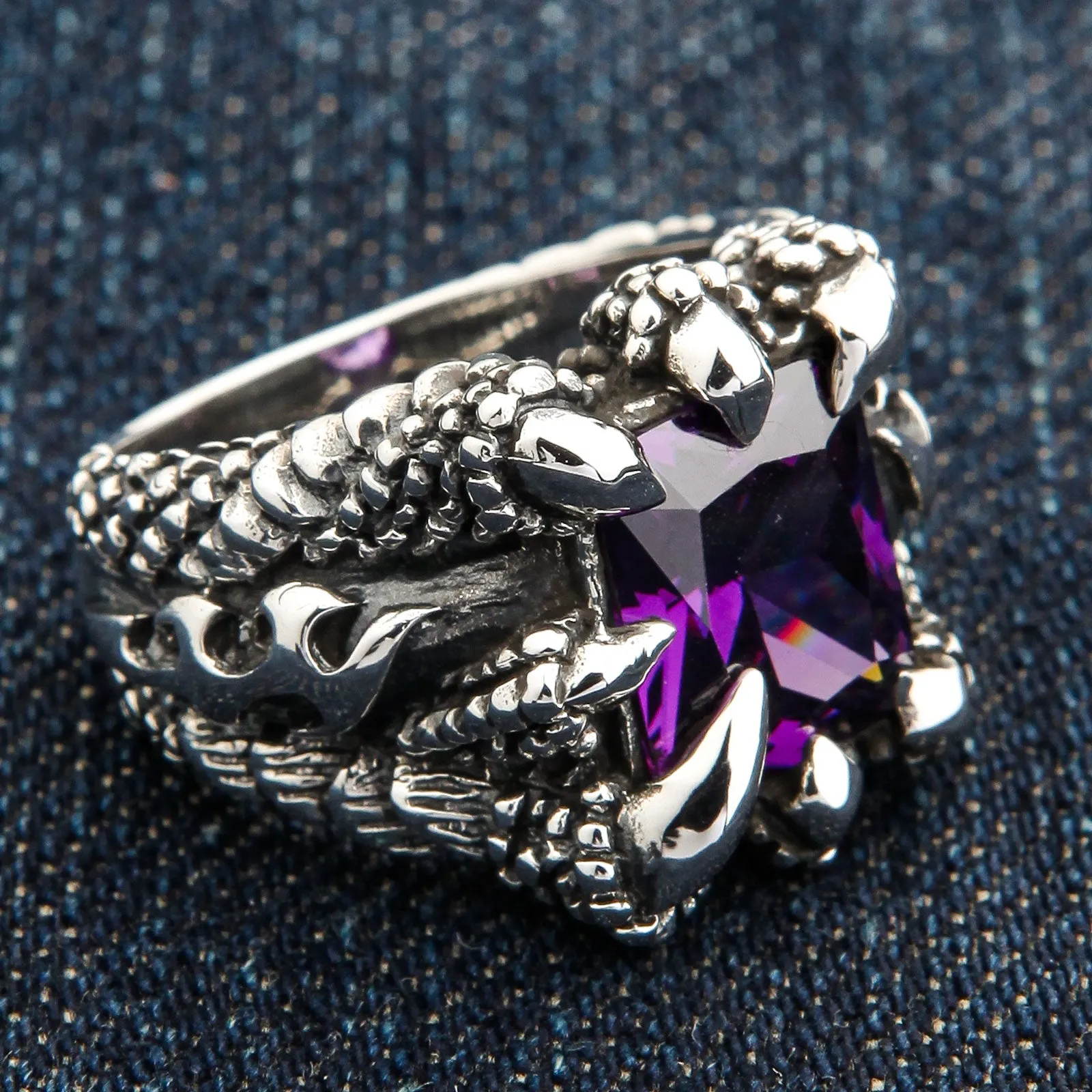 Amethyst Blade Eagle Claw 925 Sterling Silver Gothic Ring
