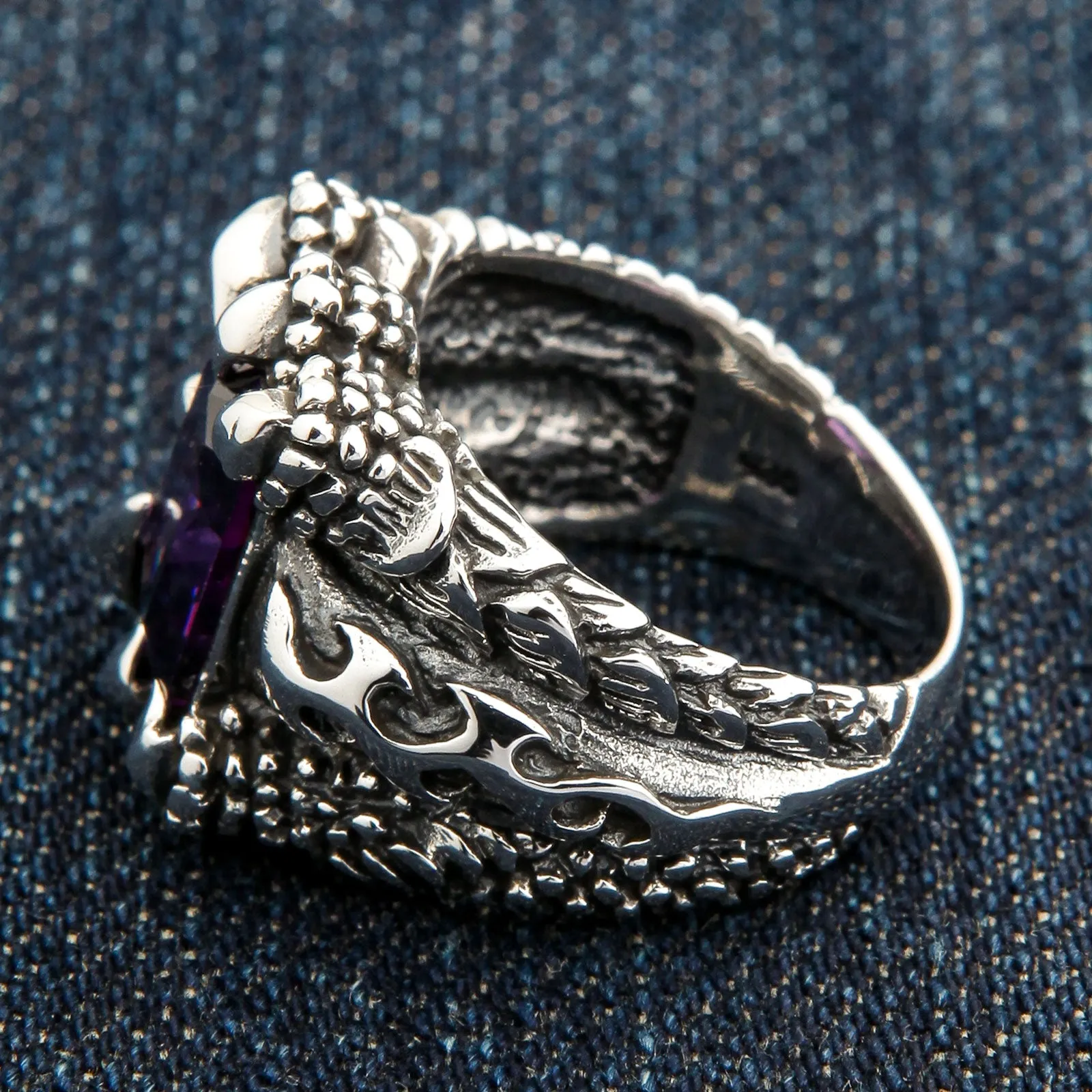 Amethyst Blade Eagle Claw 925 Sterling Silver Gothic Ring