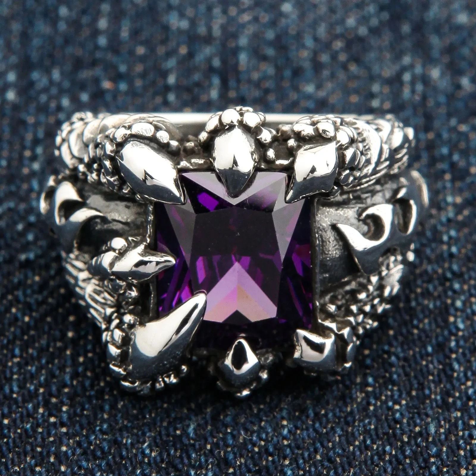 Amethyst Blade Eagle Claw 925 Sterling Silver Gothic Ring