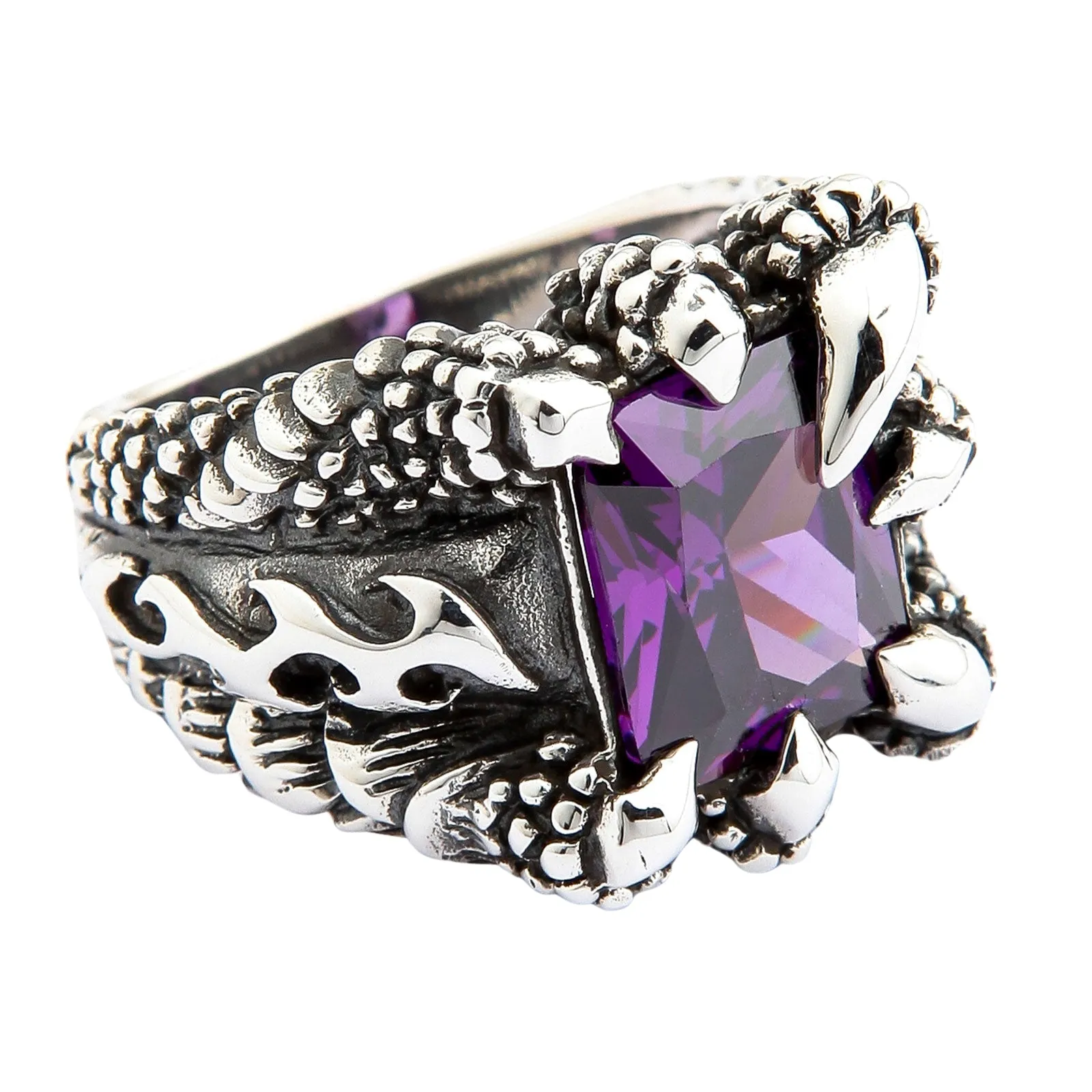 Amethyst Blade Eagle Claw 925 Sterling Silver Gothic Ring