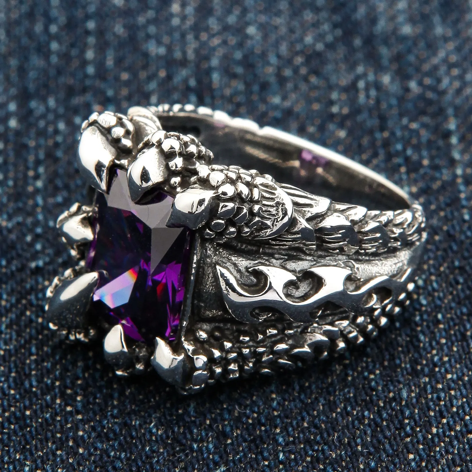 Amethyst Blade Eagle Claw 925 Sterling Silver Gothic Ring
