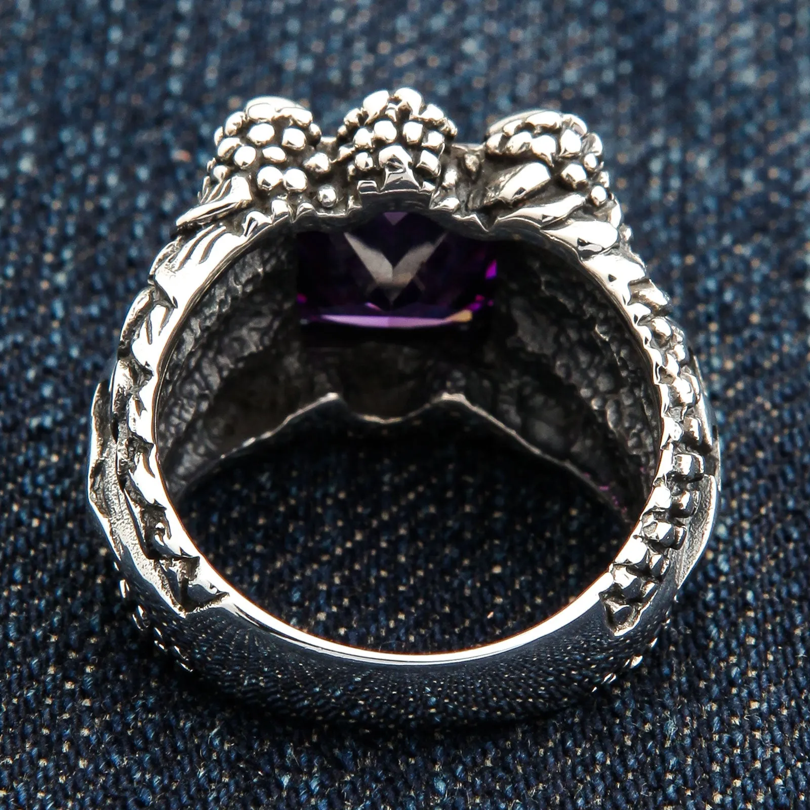 Amethyst Blade Eagle Claw 925 Sterling Silver Gothic Ring