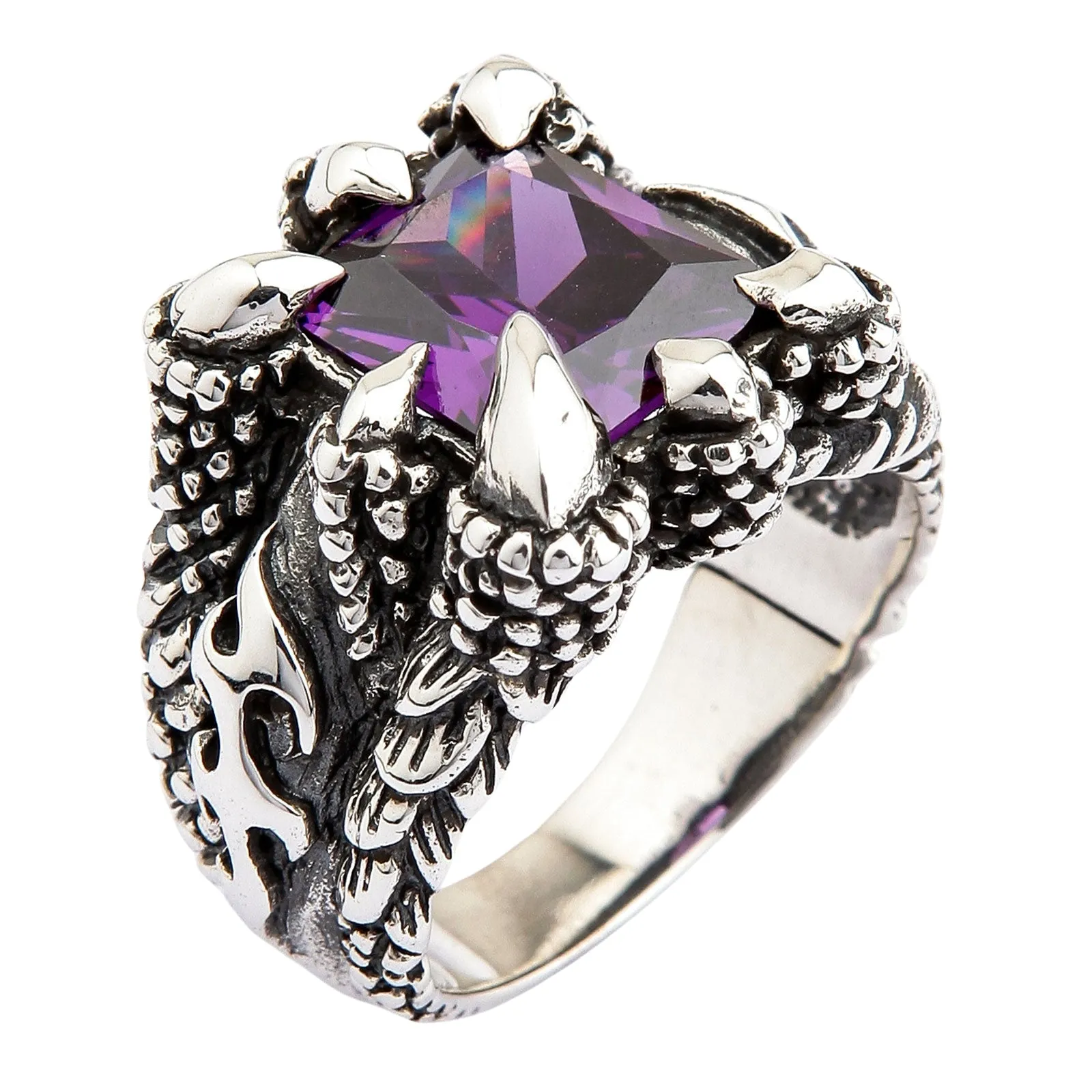 Amethyst Blade Eagle Claw 925 Sterling Silver Gothic Ring