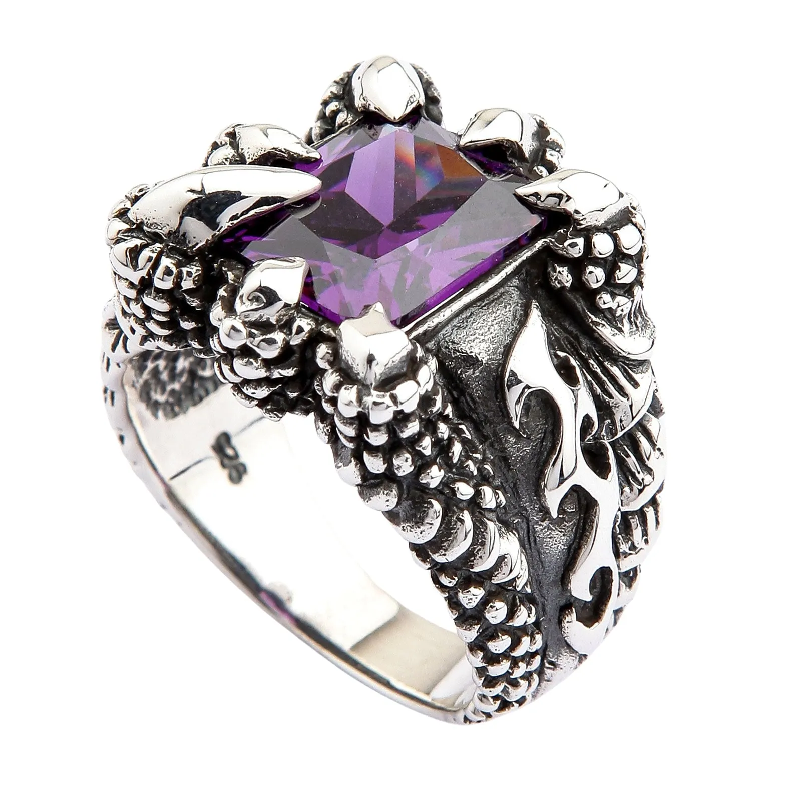 Amethyst Blade Eagle Claw 925 Sterling Silver Gothic Ring