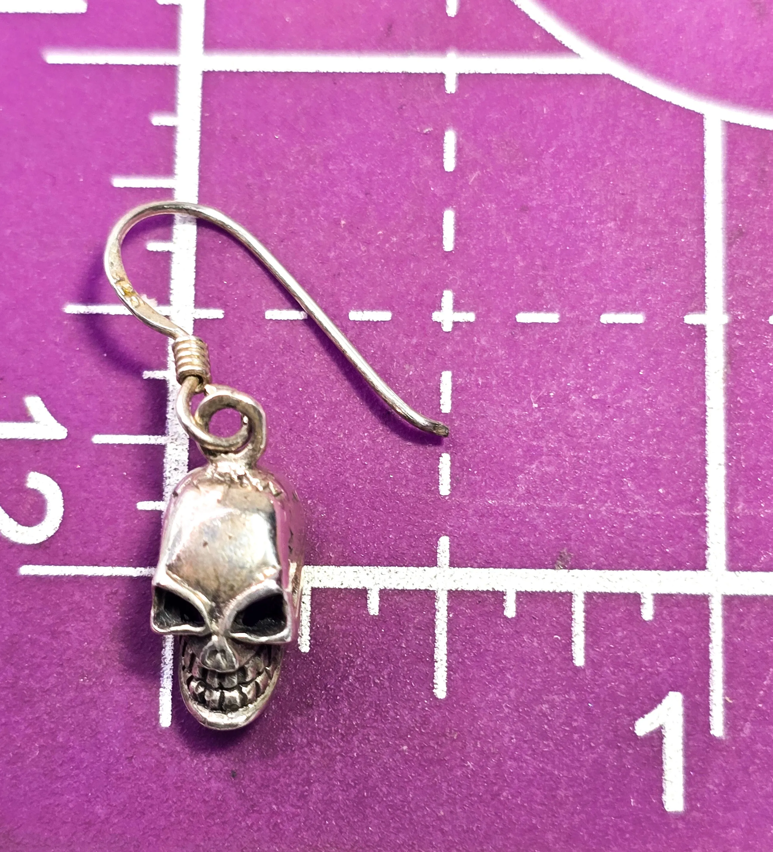 Angry skull detailed Day of the Dead gothic biker sterling silver earrings