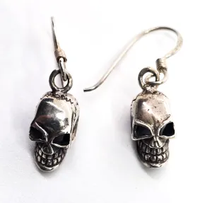 Angry skull detailed Day of the Dead gothic biker sterling silver earrings