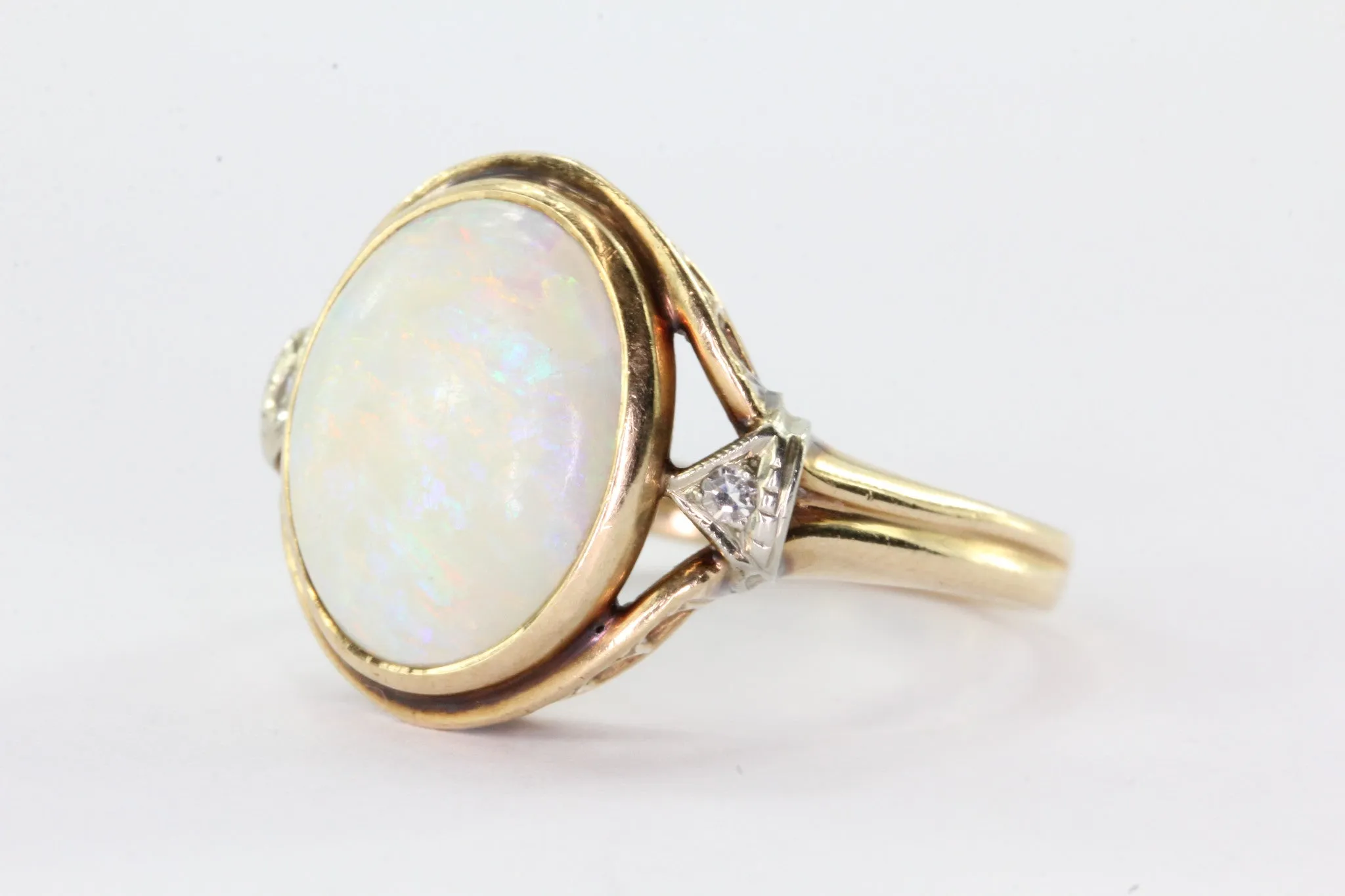 Antique Gothic Revival 14K Gold Opal & Diamond by Church & Co