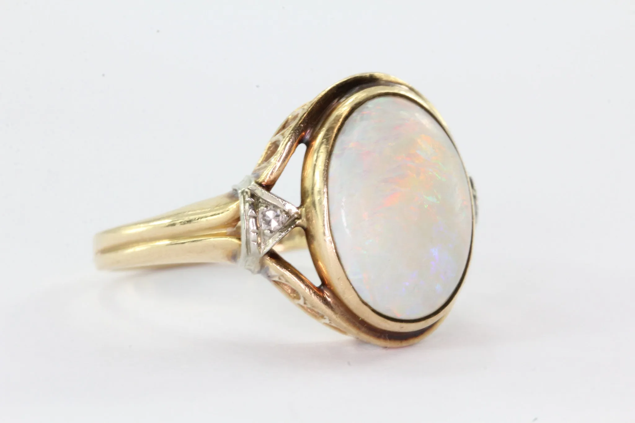 Antique Gothic Revival 14K Gold Opal & Diamond by Church & Co