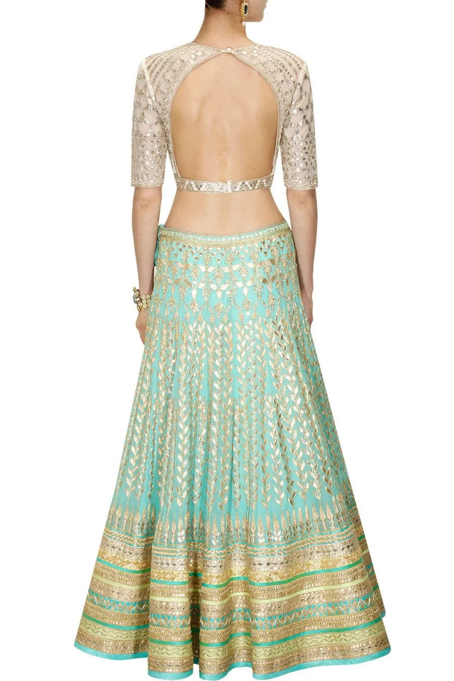 Aqua color Bridal Lehenga with white Choli