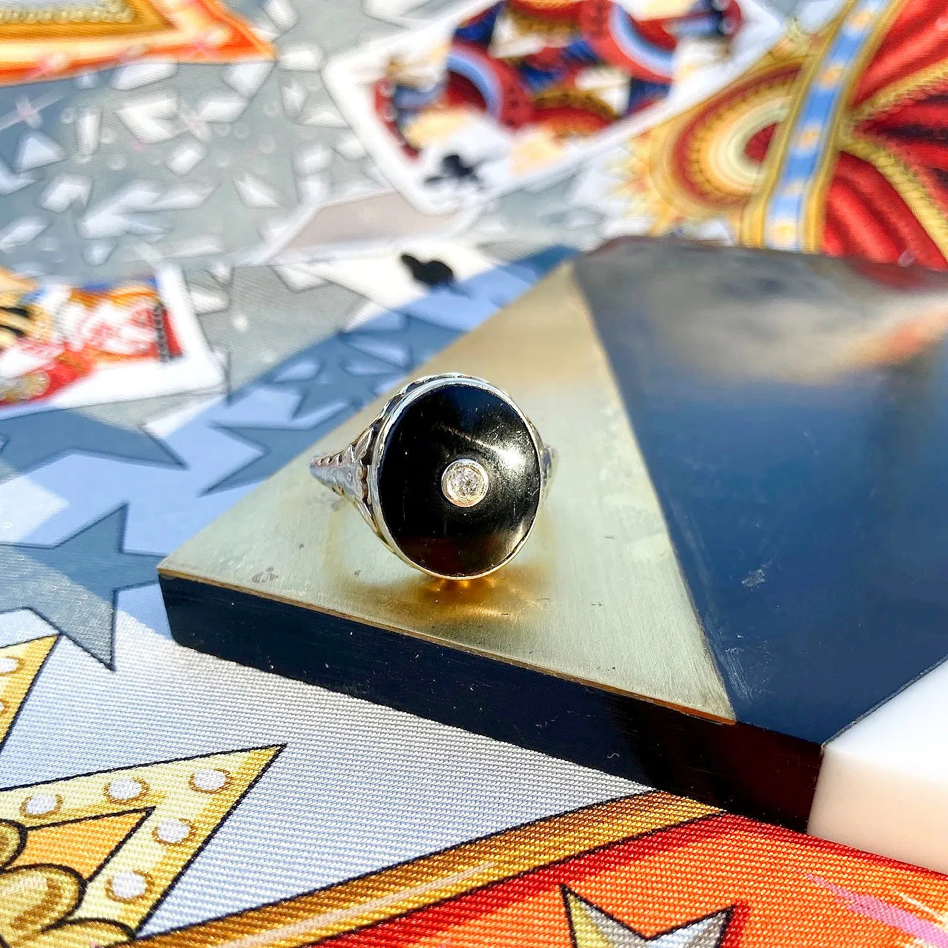Art Deco Black Onyx & Diamond Ring, 14k