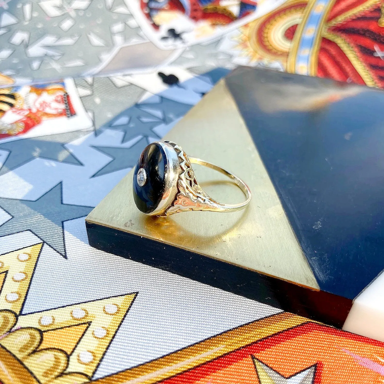 Art Deco Black Onyx & Diamond Ring, 14k