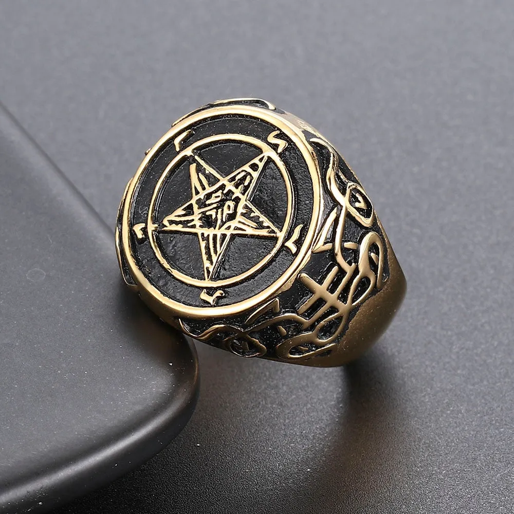 Baphomet Goat Pentagram Ring Satanic Leviathan Cross Gothic Witch Rings