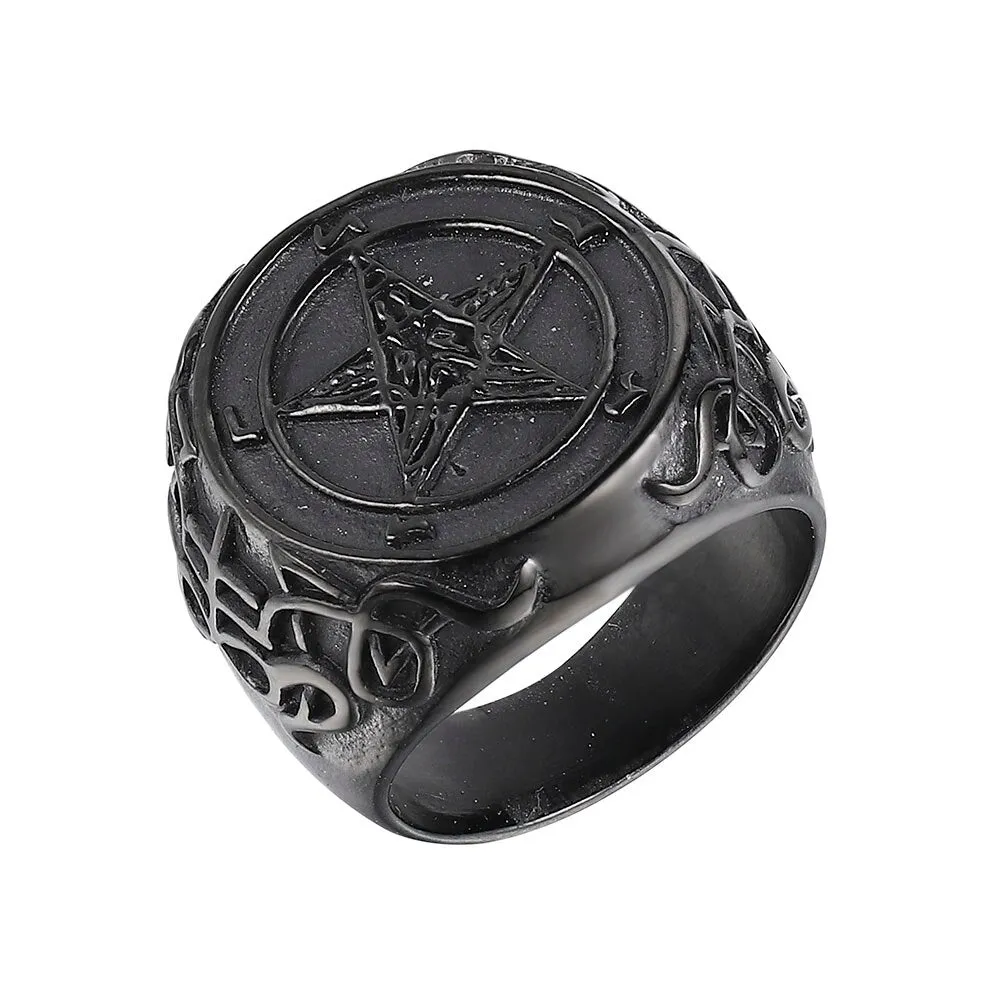 Baphomet Goat Pentagram Ring Satanic Leviathan Cross Gothic Witch Rings