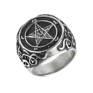 Baphomet Goat Pentagram Ring Satanic Leviathan Cross Gothic Witch Rings