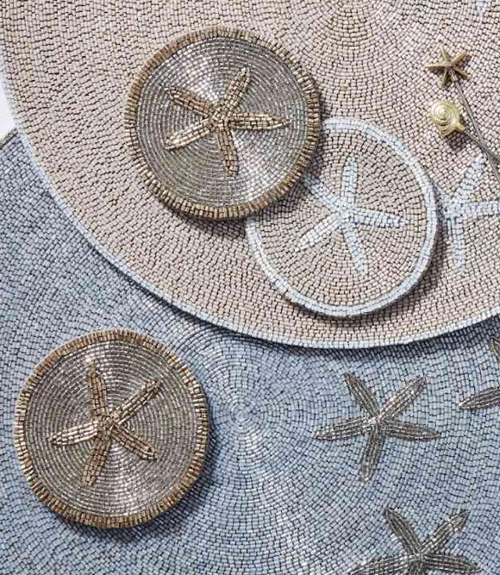 Beaded Starfish Coasters, Set of 2