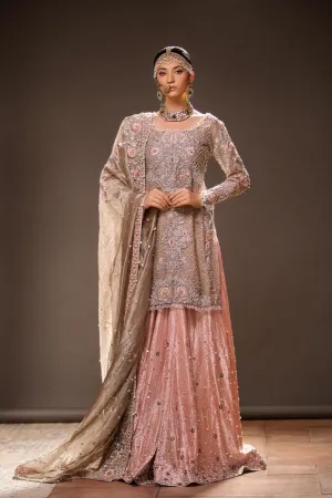Beautiful embroidered bridal lehnga in gold and pink color # B3365
