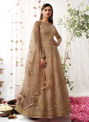 Beige Heavy Embroidered Designer Kalidar Anarkali Suit