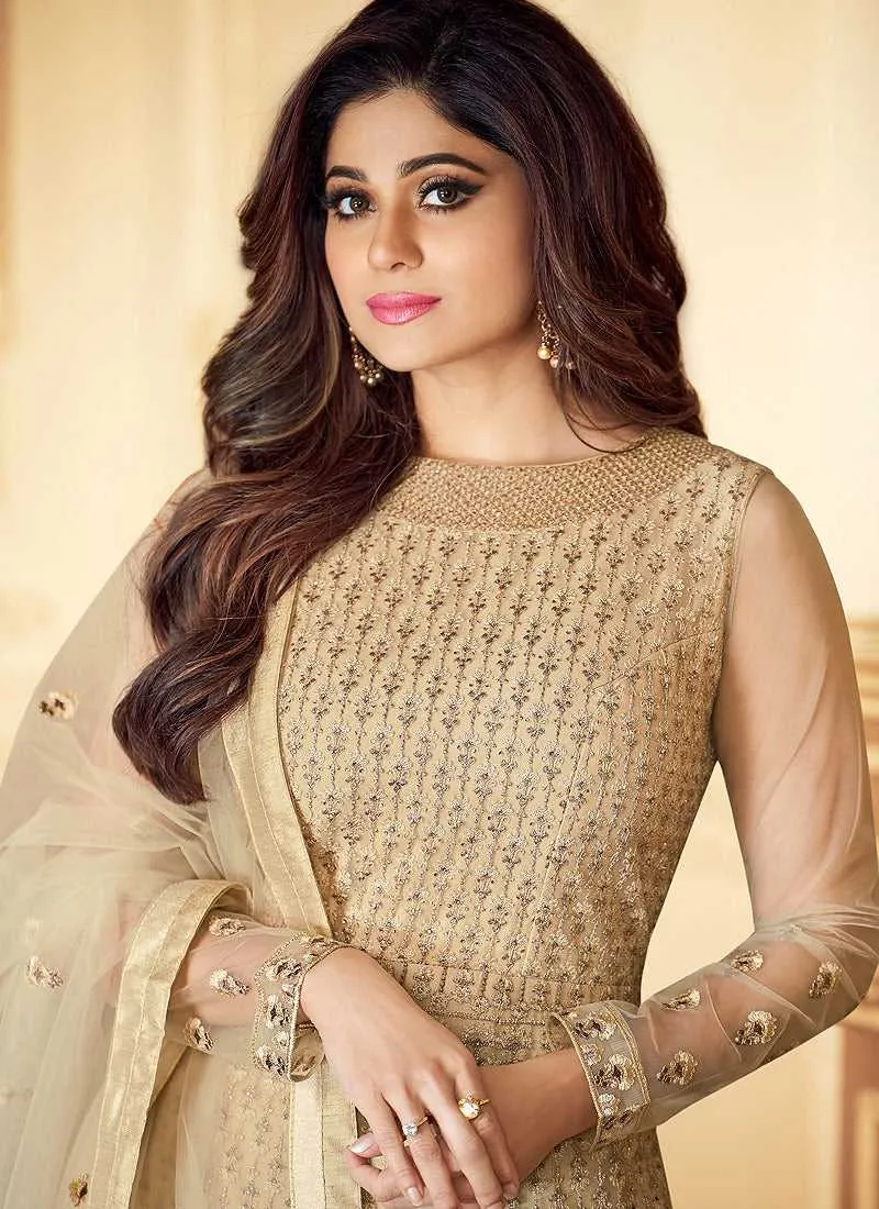 Beige Heavy Embroidered Gown Style Anarkali