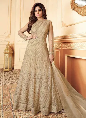 Beige Heavy Embroidered Gown Style Anarkali