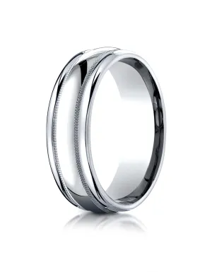 Benchmark 14K White Gold 7.5mm Comfort-Fit Milgrain High Polish Carved Design Wedding Band Ring